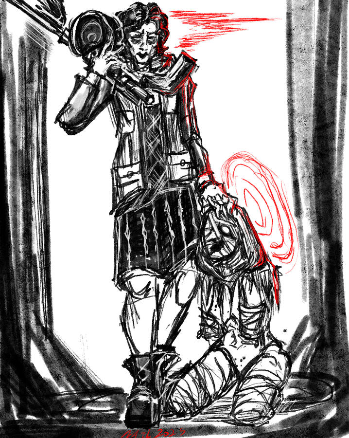 Evelyn (bearer of the big gun) belongs to @trinitit3