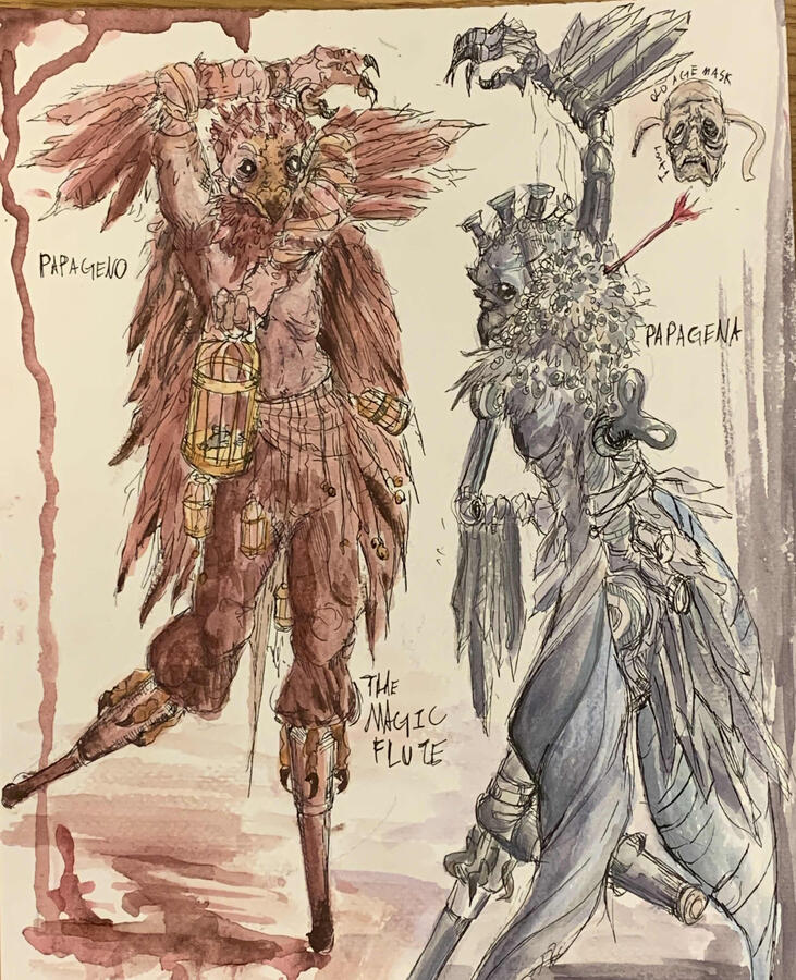 magic flute birdbrains... watercolor + micron