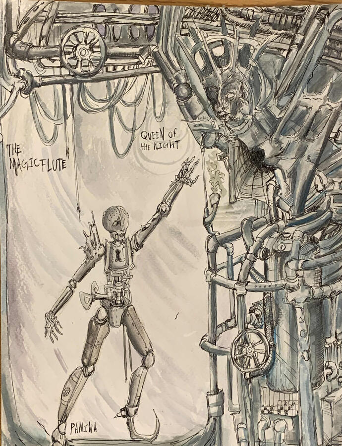 watercolor + micron- pamina & her mom watercolor + micron- pamina & her mom